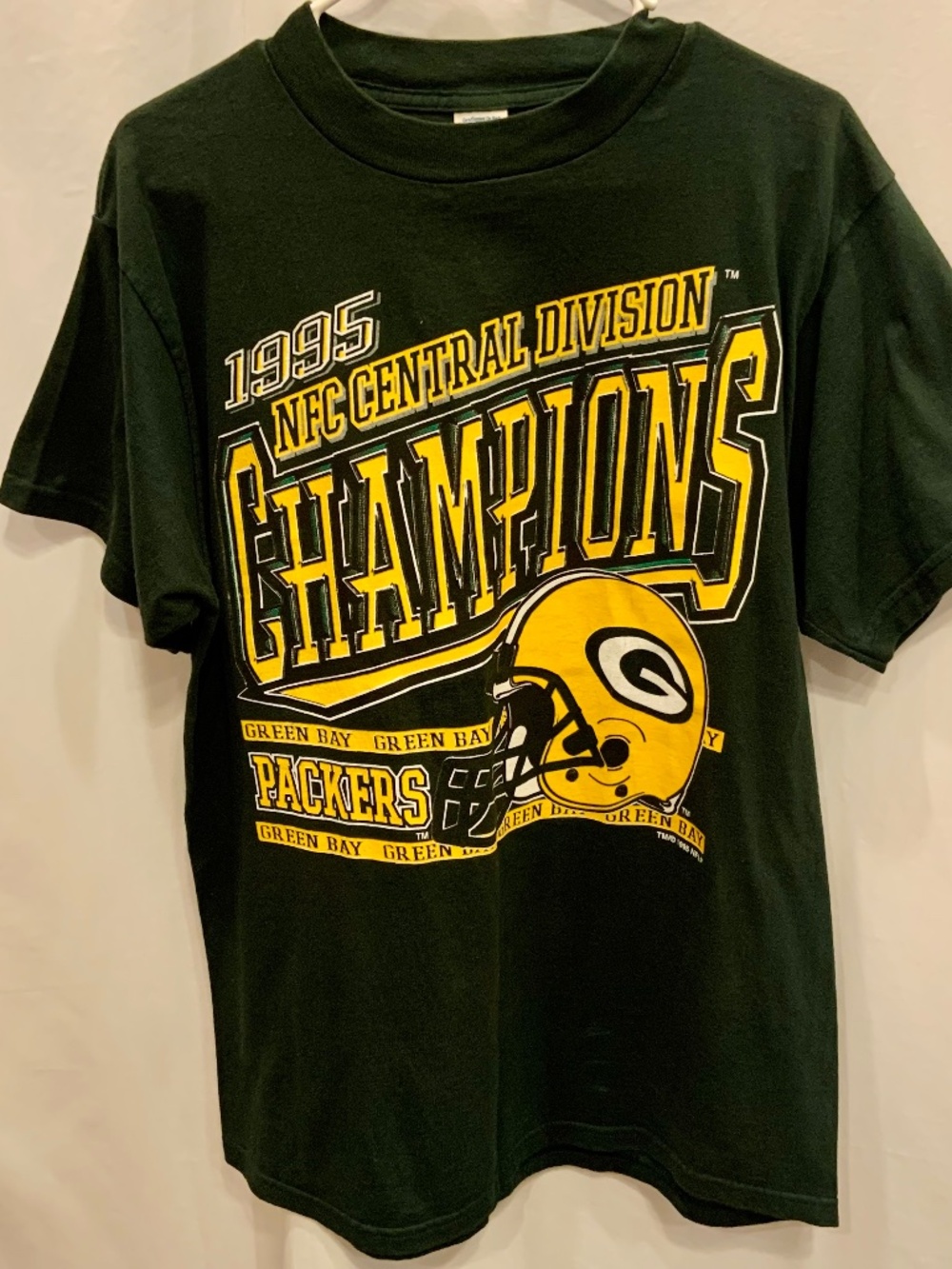 VTG Green Bay Packers 1995 NFC Central Champs Helmet Logo Graphic Tee Size L